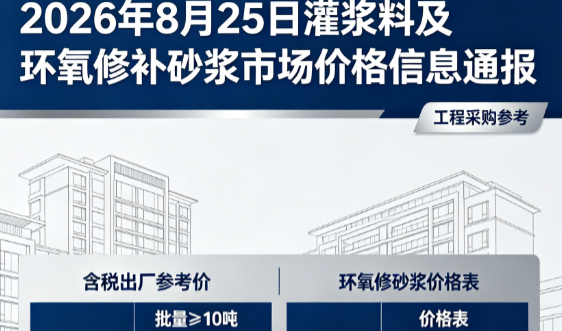 保山2026年8月25日灌浆料及环氧修补砂浆市场价格信息通报